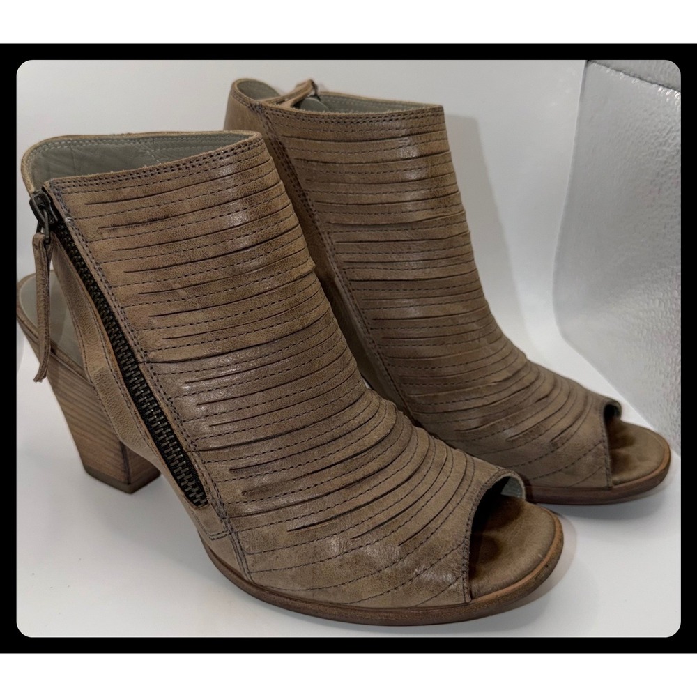 Paul Green Peep Toe Booties Women 7 Brown Leather Slingback Sandals